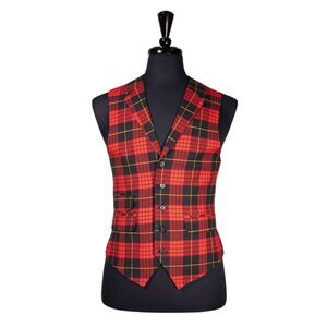 Mens Waistcoat Suit Vest 40R Red Black Yellow Tartan Plaid Wool Formal Wedding